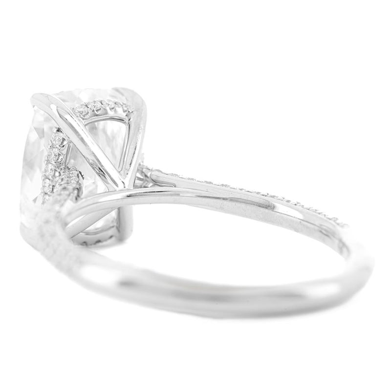 3.67CTW Cushion Lab Grown Diamond Three Row Pavê Solitaire Engagement Ring - 14K White Gold