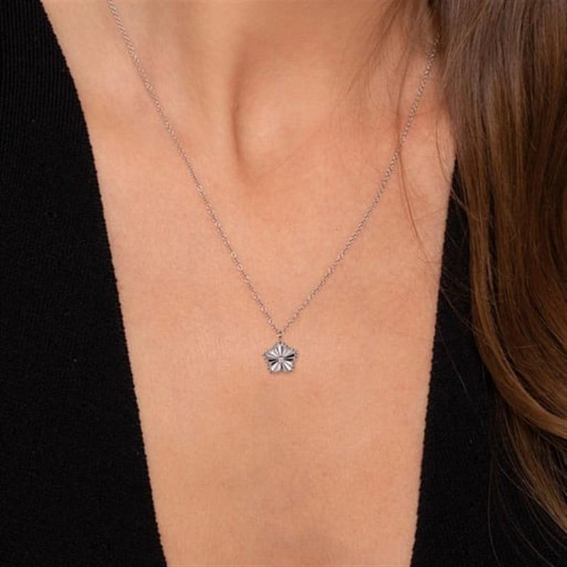 .01CT Diamond Flower Pendant, 17.5" -  Sterling Silver