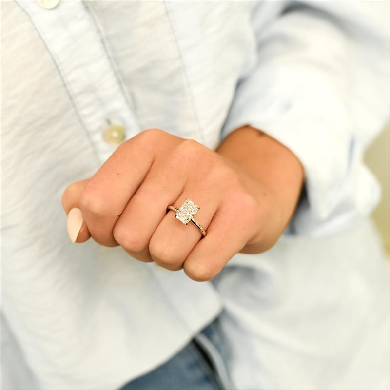 2.07CTW Radiant Lab Grown Diamond Engagment Ring - Solitaire + Hidden Halo - 14K Yellow Gold