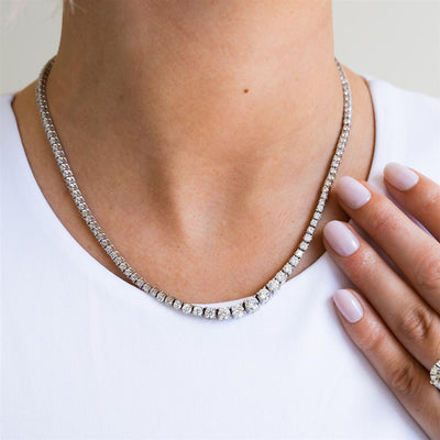 5.0ctw Round Diamond Riviera Necklace, 17" - 18K White Gold