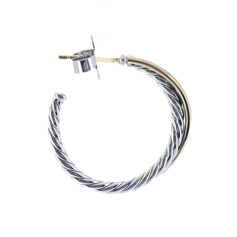 David Yurman | Cable Crossover Hoop Earrings - 925 Sterling Silver + 18K Yellow Gold