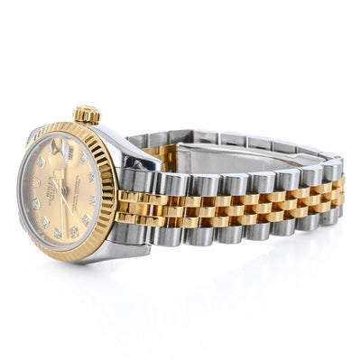 Rolex | 26MM Datejust, Champagne Diamond Dial - Stainless Steel - 179173