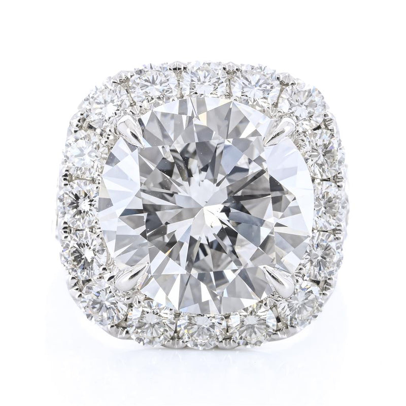 11.14CTW Round Diamond Engagement Ring - Halo - 18K White Gold