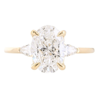 2.26CTW Oval + Pear Lab-Grown Diamond Three Stone Engagement Ring - 14K Yellow Gold