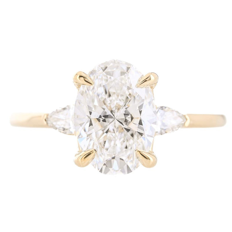 2.26CTW Oval + Pear Lab-Grown Diamond Three Stone Engagement Ring - 14K Yellow Gold