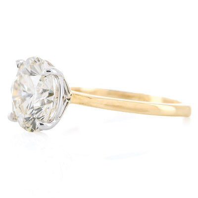 4.08CT Round Diamond Engagement Ring - Solitaire - 14K Yellow Gold + White Gold