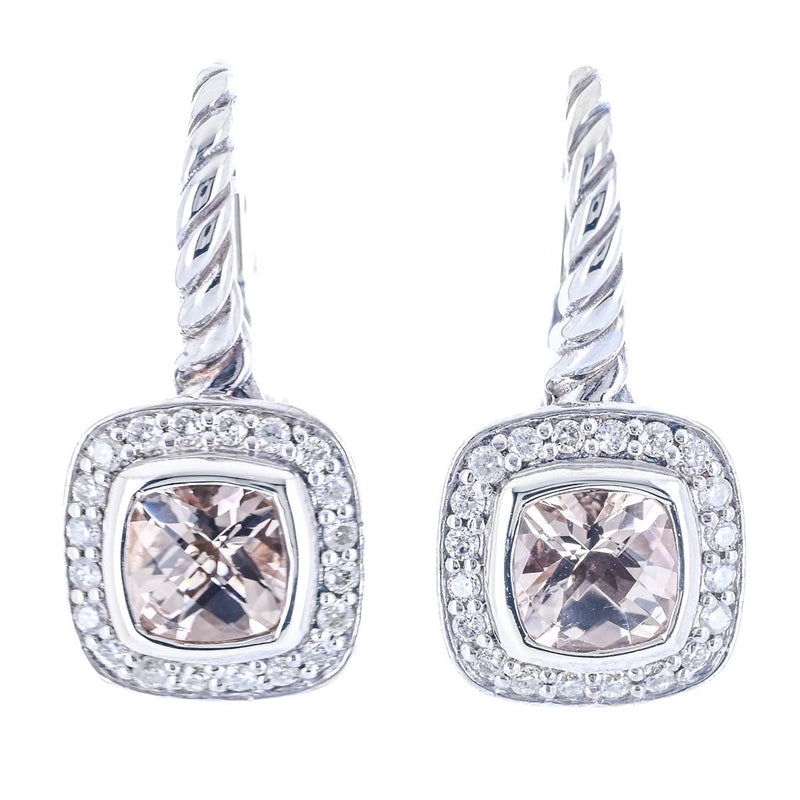 David Yurman | .13CTW Albion Morganite + Diamond Drop Earrings - 925 Sterling Silver