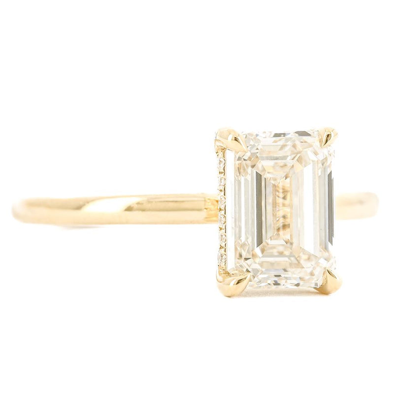 2.08CTW Emerald Diamond Engagement Ring -  Solitaire + Hidden Halo - 14K Yellow Gold