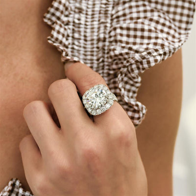 11.14CTW Round Diamond Engagement Ring - Halo - 18K White Gold