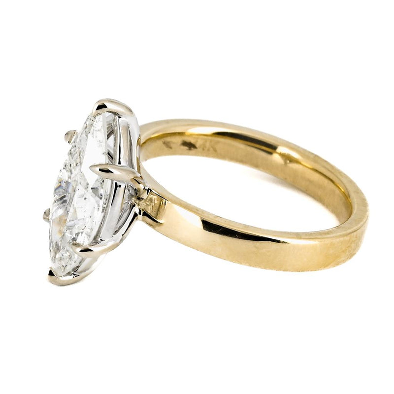 2.10ct Marquise Diamond Solitaire Ring, 3mm Band, Size 6.5 – 14K Yellow  Gold + White Gold