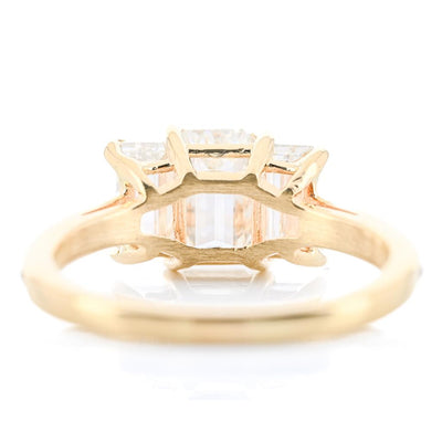 1.97CTW Emerald + Baguette Diamond Three Stone Engagment Ring - Pavé Band - 14K Yellow Gold