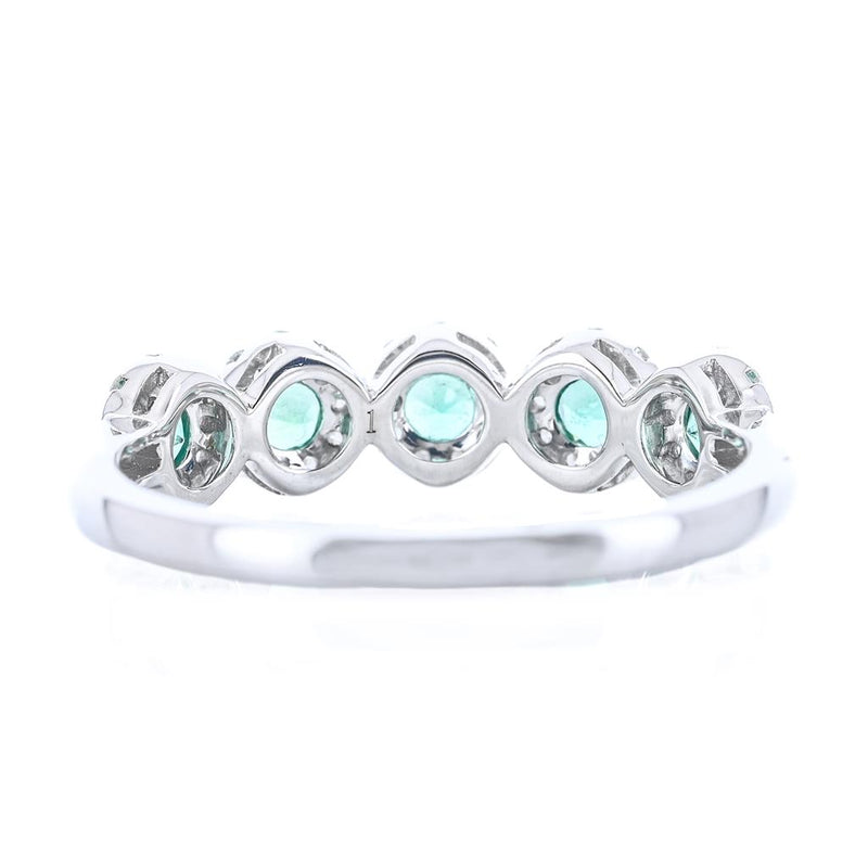 .51CTW Round Emerald + Diamond Band - Halo - 14K White Gold