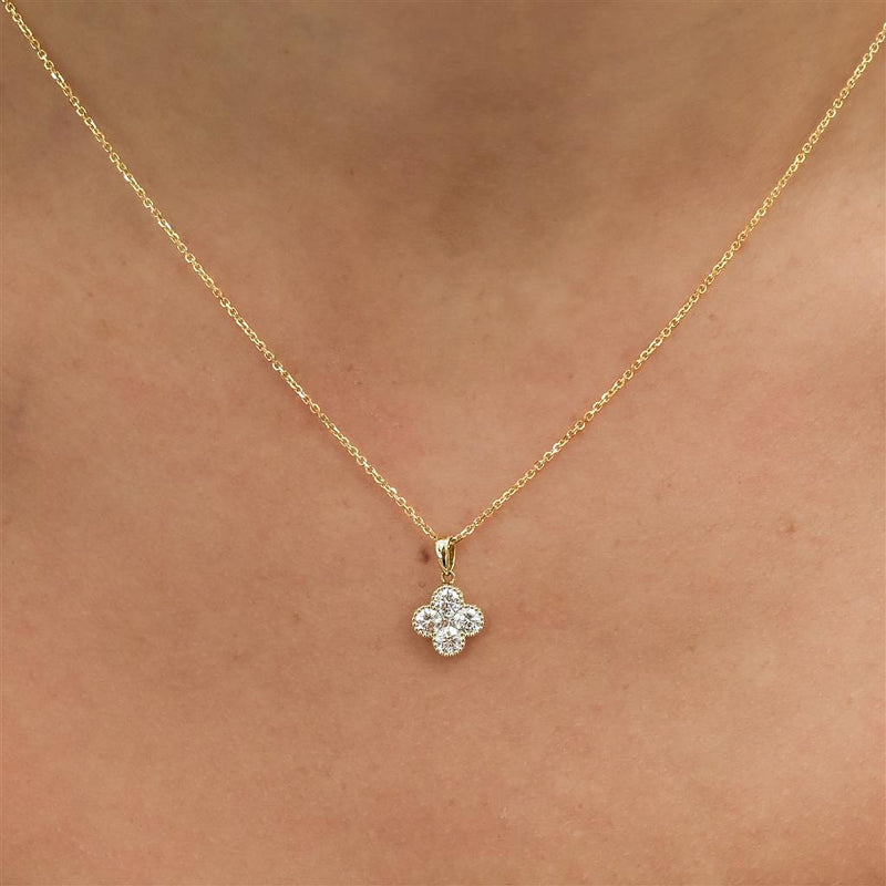 .58CTW Round Diamond Clover Pendant - 14K Yellow Gold