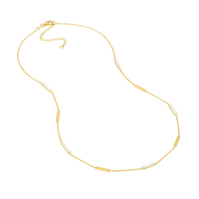 18” Alternating Enamel Bar Necklace - White + Yellow Gold