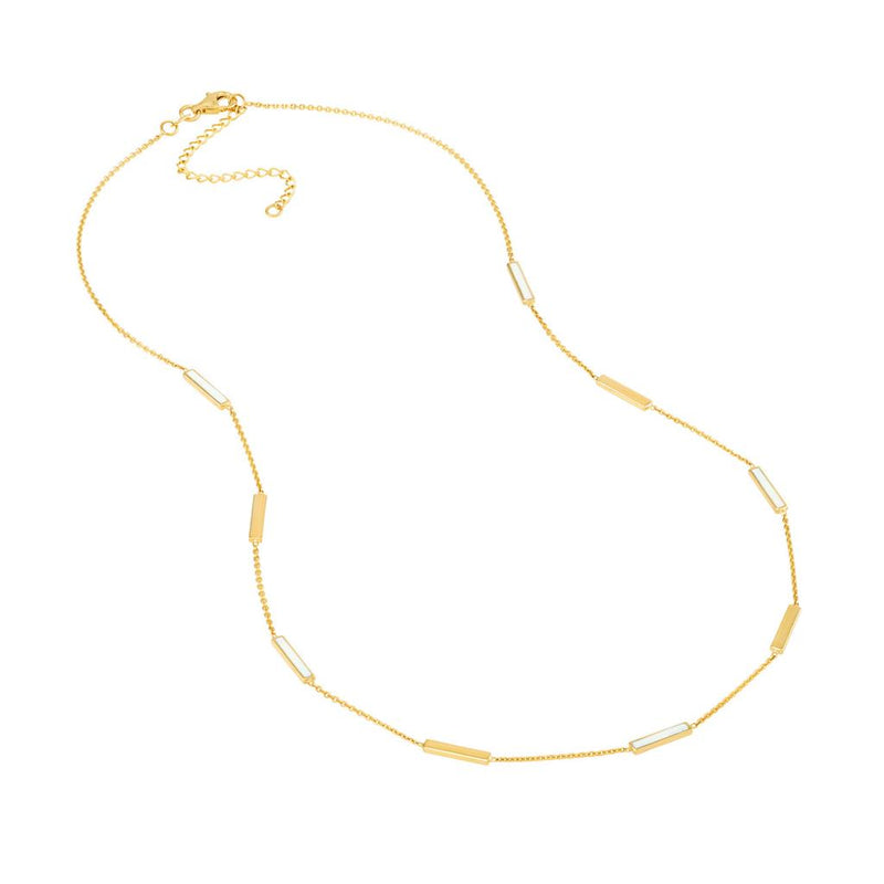 18” Alternating Enamel Bar Necklace - White + Yellow Gold