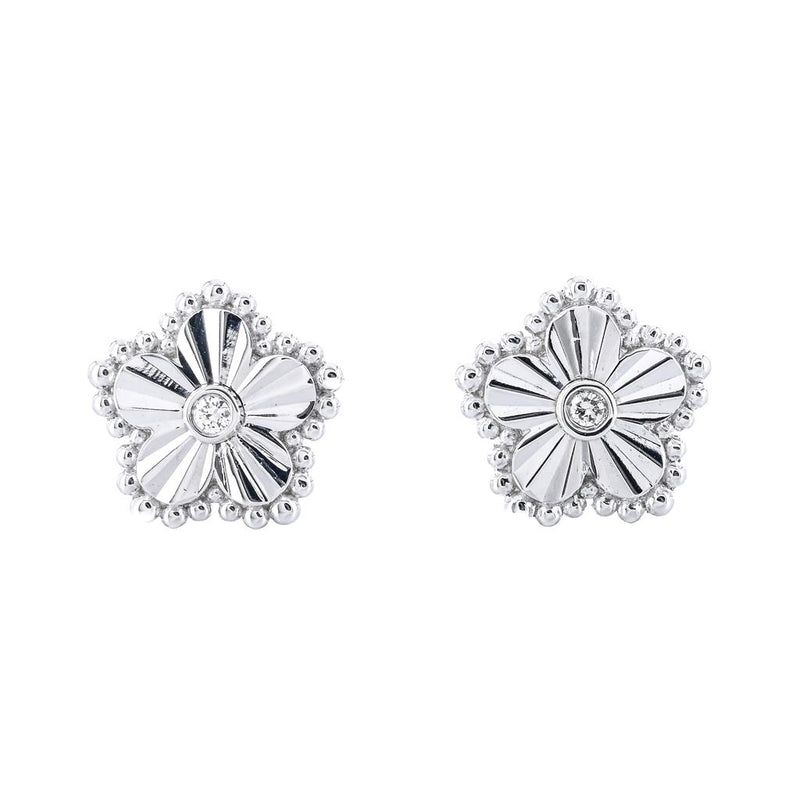 .03CTW Diamond Bujukan Flower Stud Earrings - Sterling Silver