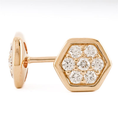 .33CTW Diamond Cluster Honeycomb Stud Earrings - 14K Yellow Gold