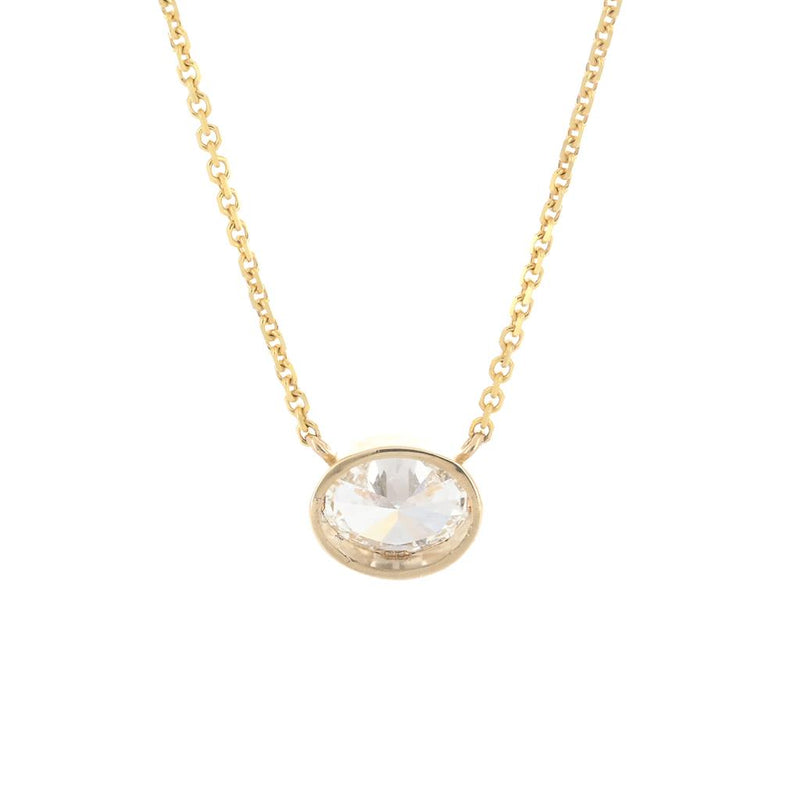 1.79ct Lab-Grown Oval Diamond Bezel Pendant, 18” – 14K Yellow Gold