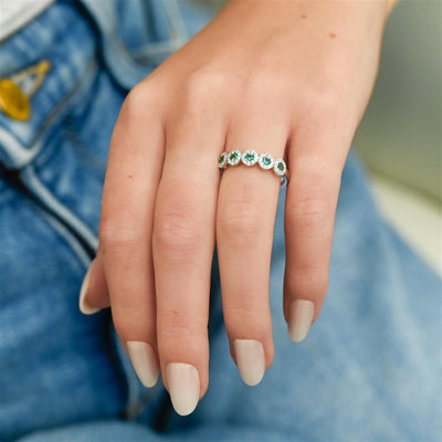 .51CTW Round Emerald + Diamond Band - Halo - 14K White Gold