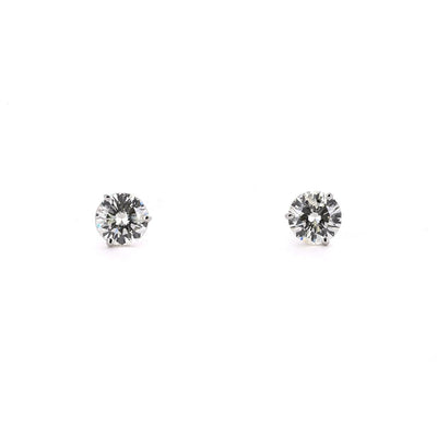 3.37ctw Round Diamond Stud Earrings - 14K White Gold