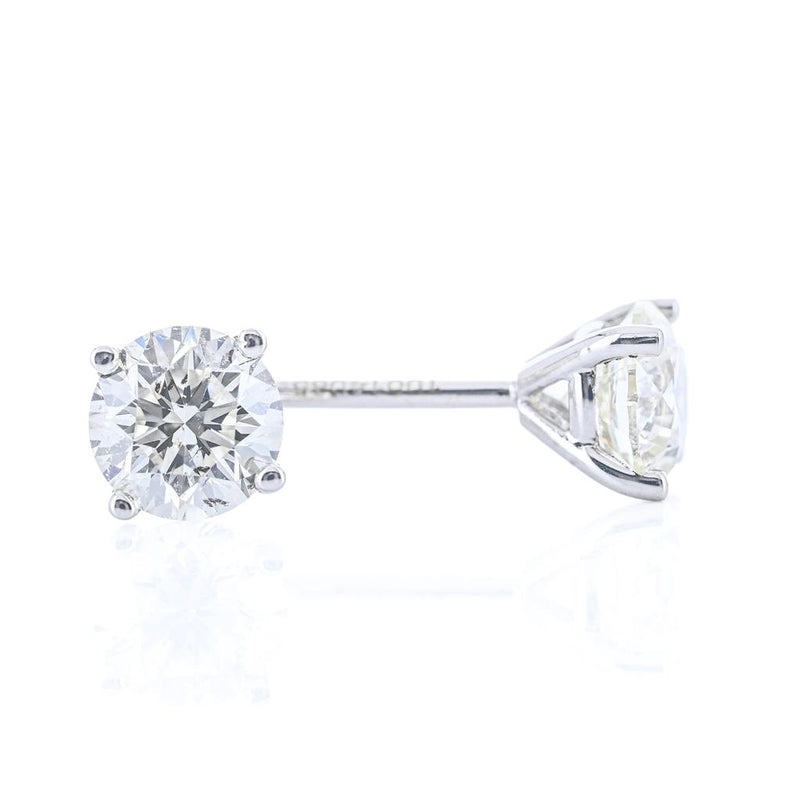 .75CTW Round Diamond Stud Earrings - Martini Set + 4 Prong - 14K White Gold