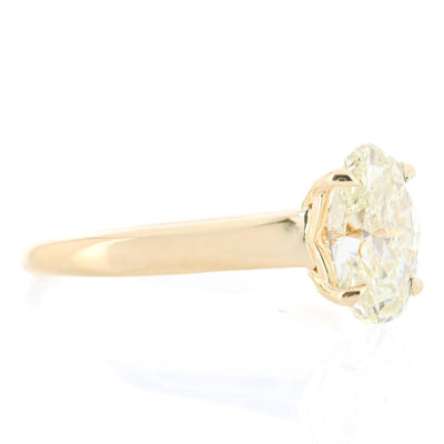 1.96CT Oval Diamond Engagement Ring - 3MM Band + Scalloped Cathedral Shank - 14K Yellow Gold
