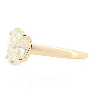 1.96CT Oval Diamond Engagement Ring - 3MM Band + Scalloped Cathedral Shank - 14K Yellow Gold
