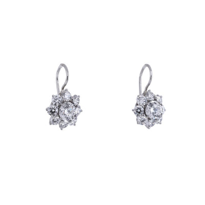 3.69ctw Harry Winston Sunflower Drop Wire Diamond Earrings - White Gold