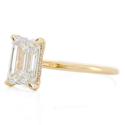2.39CTW Emerald Lab Grown Diamond Engagement Ring - Solitaire + Hidden Halo - 14K Yellow Gold