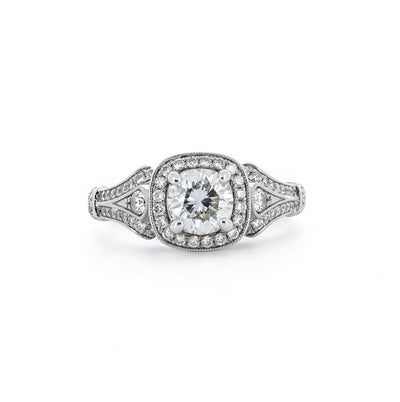 1.43ctw Victorian Style Halo Diamond Engagement Ring - White Gold