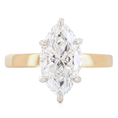 3.09CT Marquise Lab-Grown Diamond Engagement Ring, 3mm band - Solitaire - 14K Yellow Gold + 950 Platinum