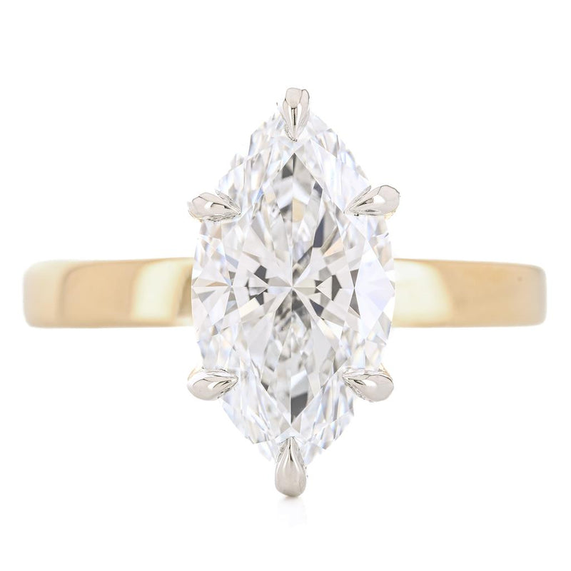 3.09CT Marquise Lab-Grown Diamond Engagement Ring, 3mm band - Solitaire - 14K Yellow Gold + 950 Platinum