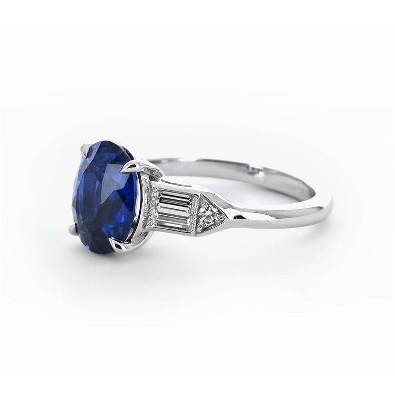 4.05ctw Oval Sapphire + Diamond Ring - Platinum