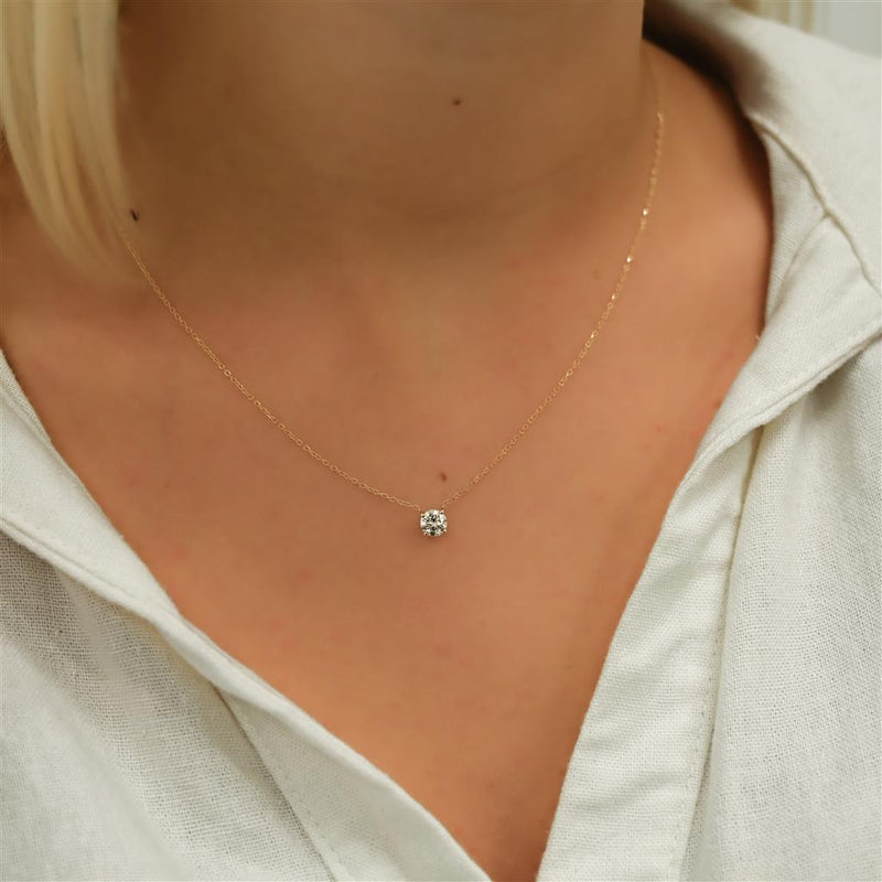 .51CT Round Lab-Grown Diamond Pendant, Basket Setting, 18" - 14K Yellow Gold