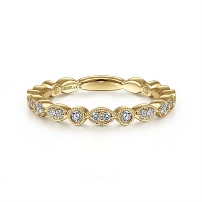 0.25ctw Round & Marquise Scalloped Stackable Band, Size 6.5 – 14K Yellow Gold