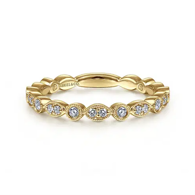 0.25ctw Round & Marquise Scalloped Stackable Band, Size 6.5 – 14K Yellow Gold