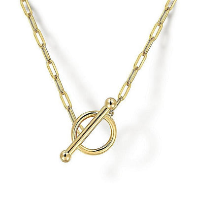 Hollow Paperclip Chain Necklace - 17", 14K Yellow Gold