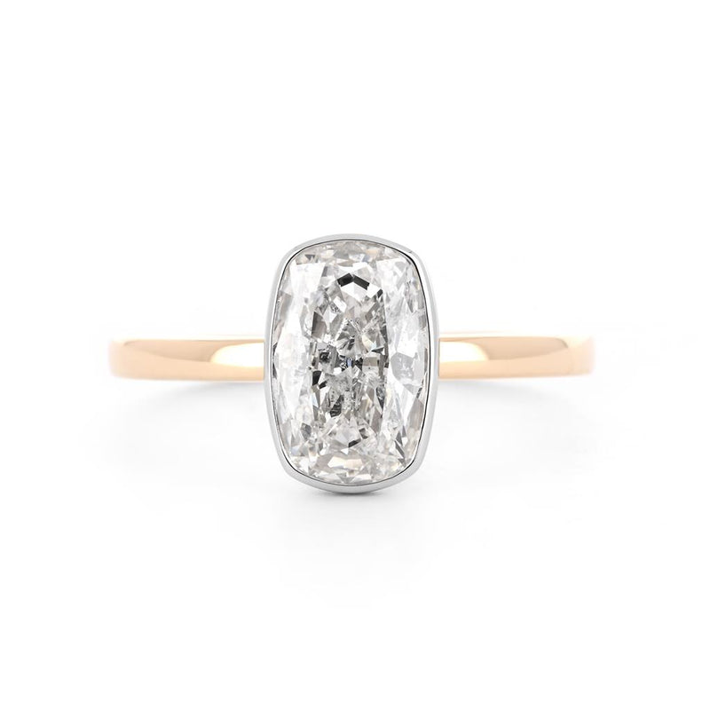 1.75ctw Elongated Cushion Diamond Bezel Solitaire Engagement Ring - 950 Platinum + 14k Yellow Gold