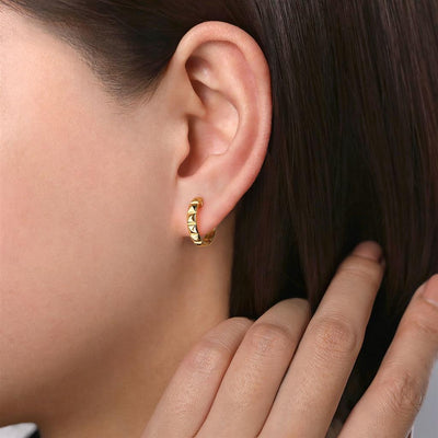 Pyramid Huggie Earrings - 14K Yellow Gold