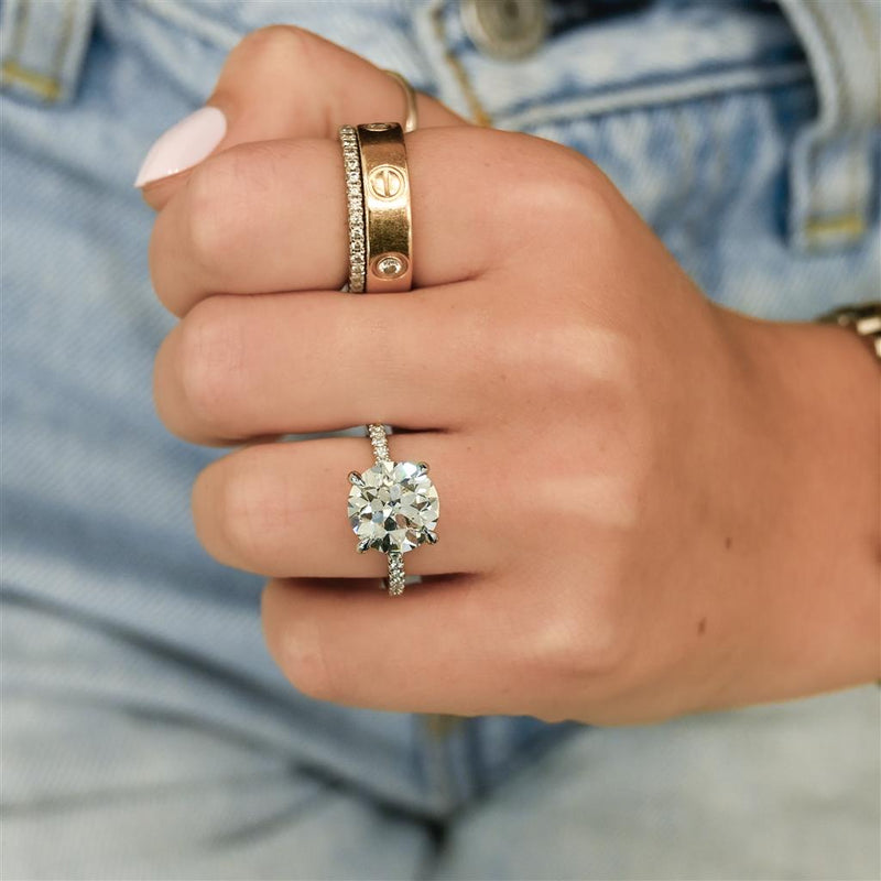 4.50CTW Old European Diamond Engagement Ring - Pavé Band - 950 Platinum