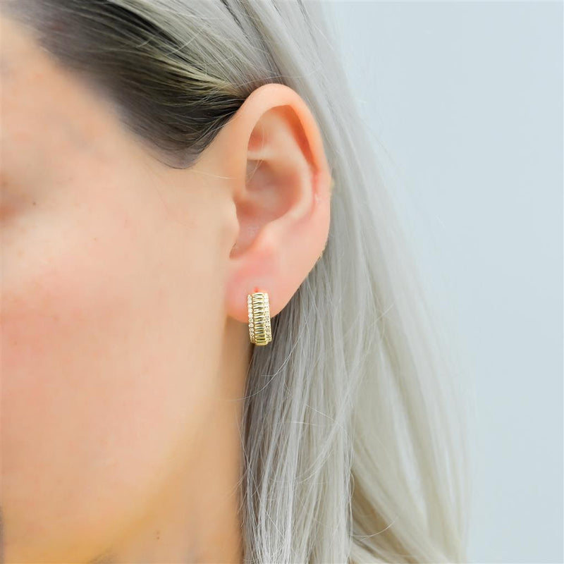 .39CTW Diamond Huggie Earrings - Fluted Center - 14K Yellow Gold