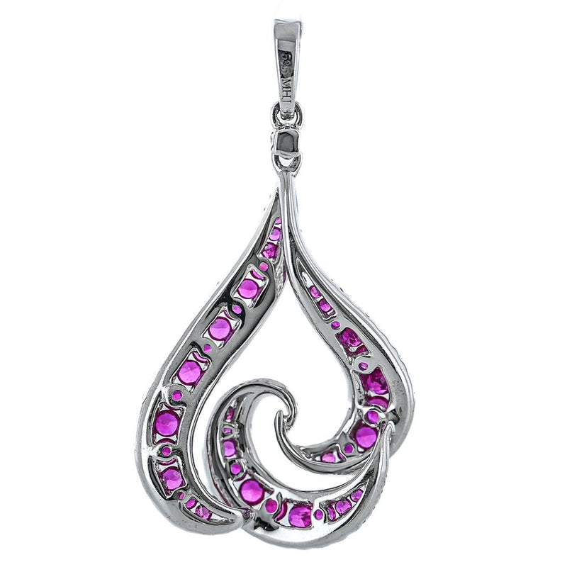 1.14CTW Round Diamond + Ruby Swirl Pendant  - 14K White Gold