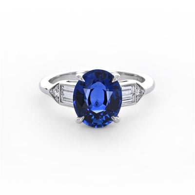 4.05ctw Oval Sapphire + Diamond Ring - Platinum