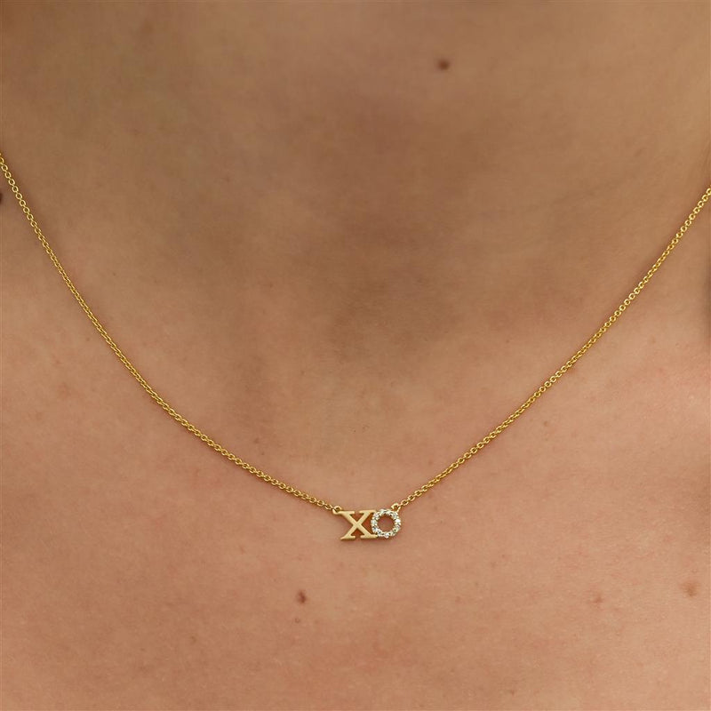 .03CTW Round Diamond "X" and "O" Necklace, 17" - 14K Yellow Gold