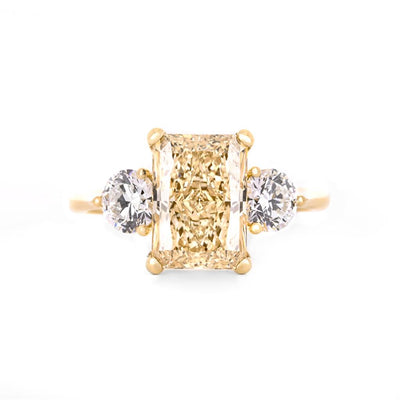 3.36ctw Radiant Fancy Yellow Lab-Grown Three-Stone Diamond Engagement Ring - 14K Yellow Gold