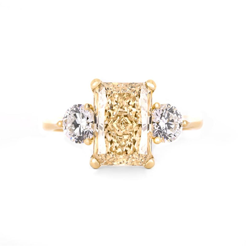 3.36ctw Radiant Fancy Yellow Lab-Grown Three-Stone Diamond Engagement Ring - 14K Yellow Gold