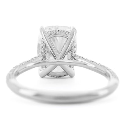 3.67CTW Cushion Lab Grown Diamond Three Row Pavê Solitaire Engagement Ring - 14K White Gold