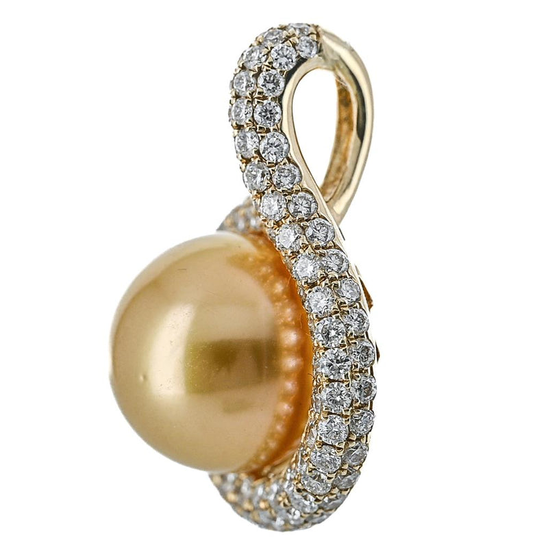 0.98CTW South Sea Pearl + Diamond Halo Pendant - 14K White Gold