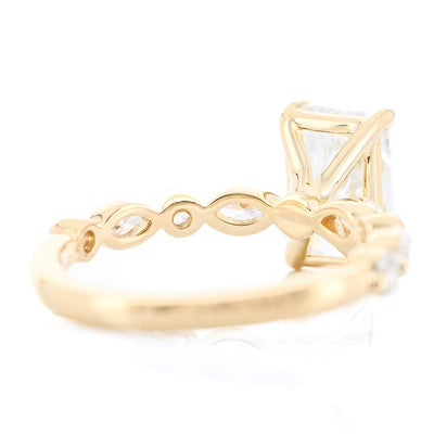 2.66 Radiant Lab-Grown Diamond Engagement Ring - Marquise + Round Diamond Shared Prong Band - 14K Yellow Gold