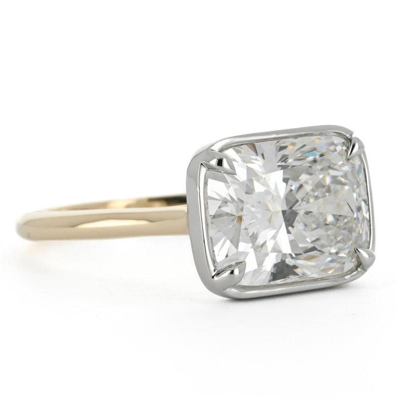 5.09ct Cushion Lab-Grown Diamond set East/West Bezel Solitaire Engagement Ring - 950 Platinum + 14k Yellow Gold